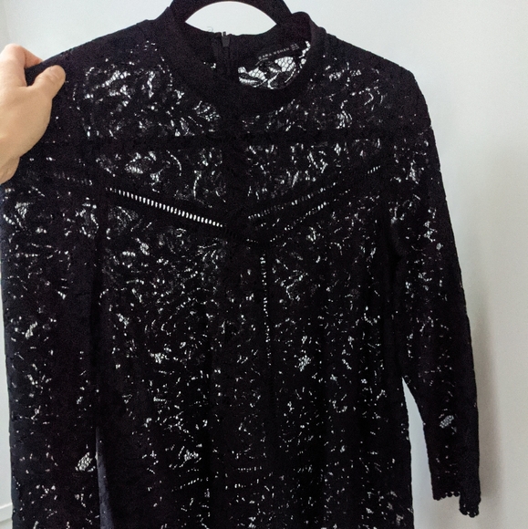 Zara XS Black Lace Top With Contrasting Ribbing - Picture 3 of 4